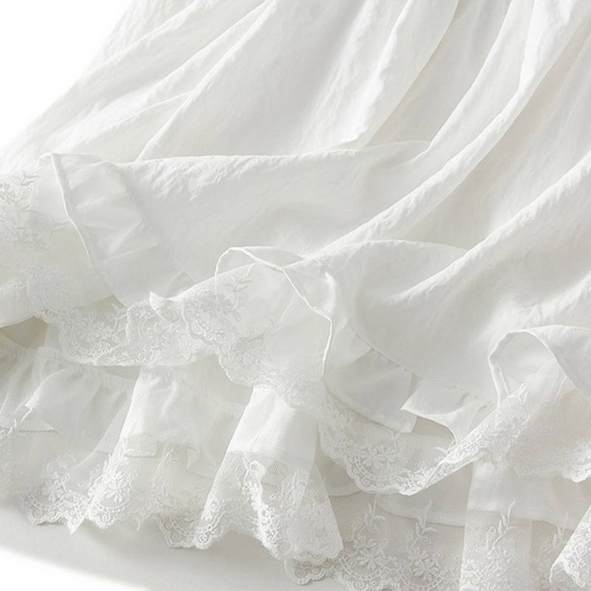 LACE HEM MIDI SKIRT A LINE SKIRT_CWBMS0311