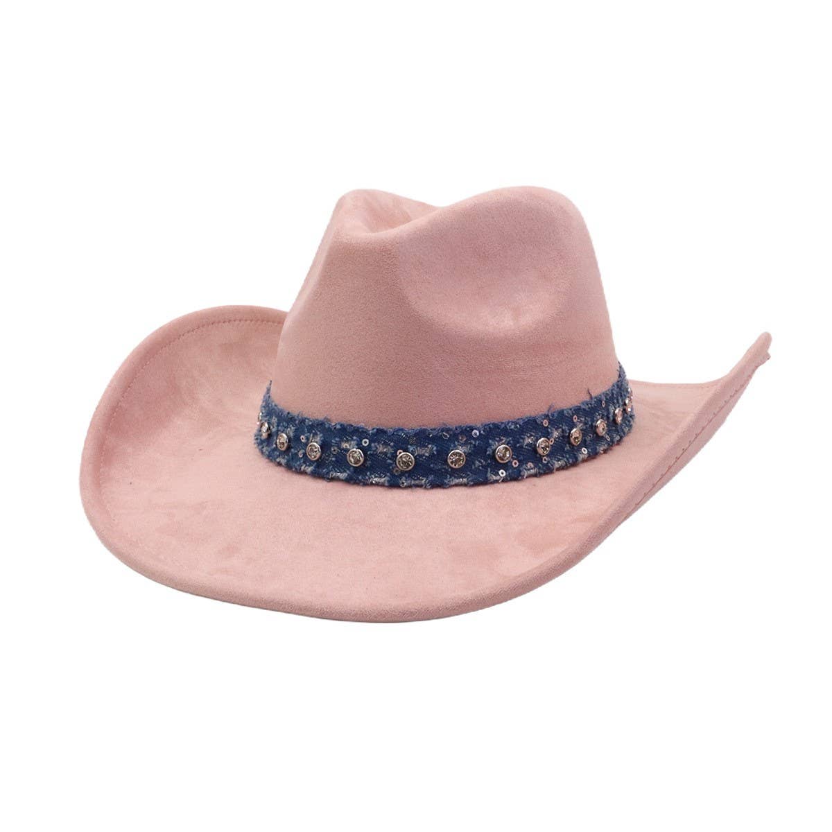 Unisex Suede Cowboy Hat With Leather Belt Detail_Cwah04494