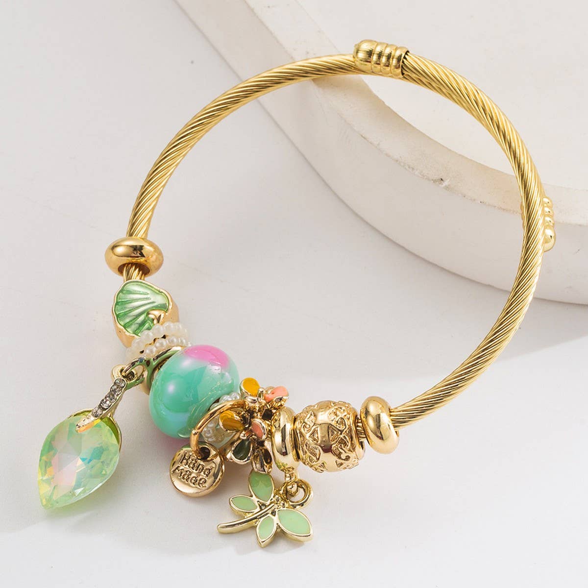 PERSONALIZED LETTER DRAGONFLY CHARM BRACELET_CWMM8603