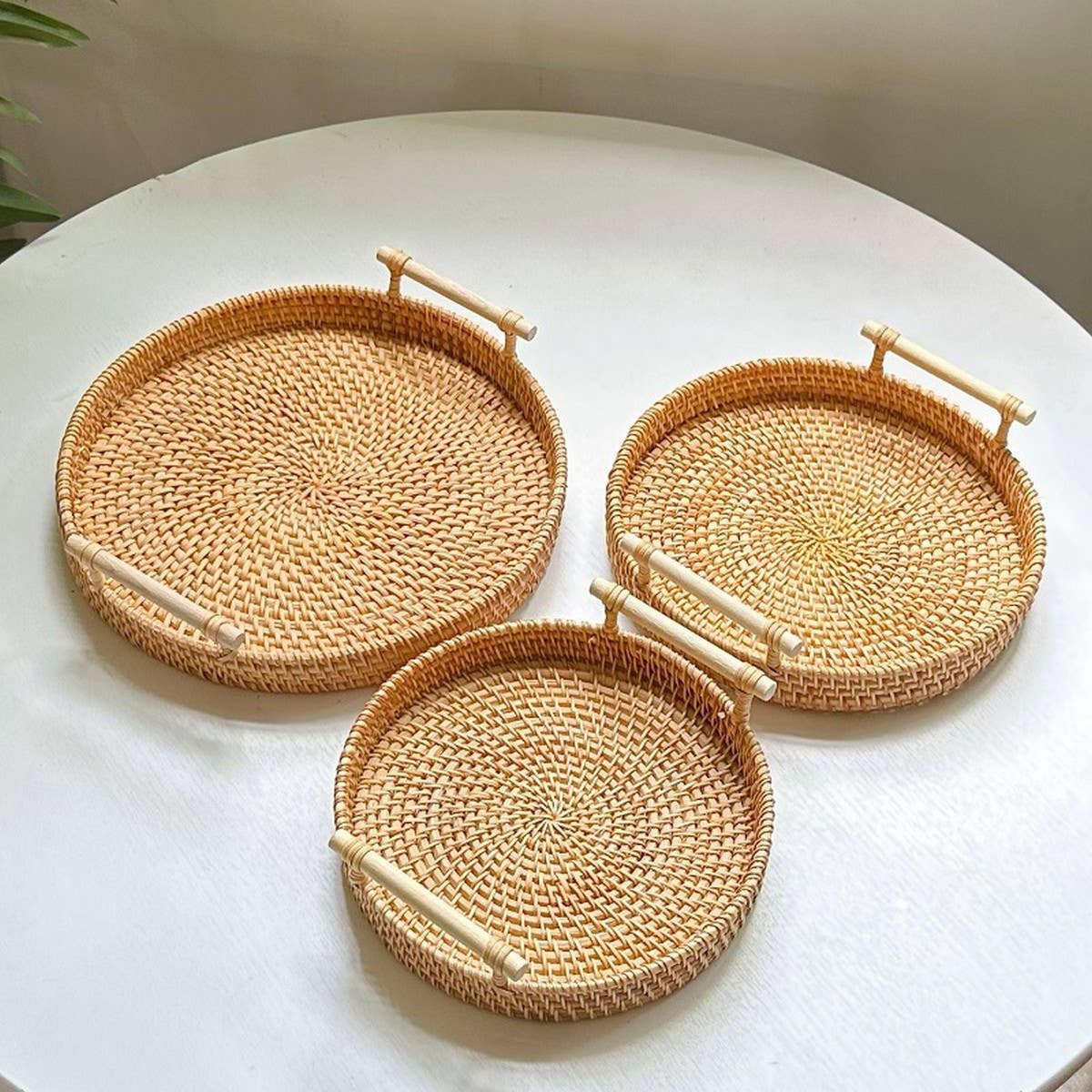 RATTAN WOVEN STORAGE BASKET ROUND TRAY_CWMM4536