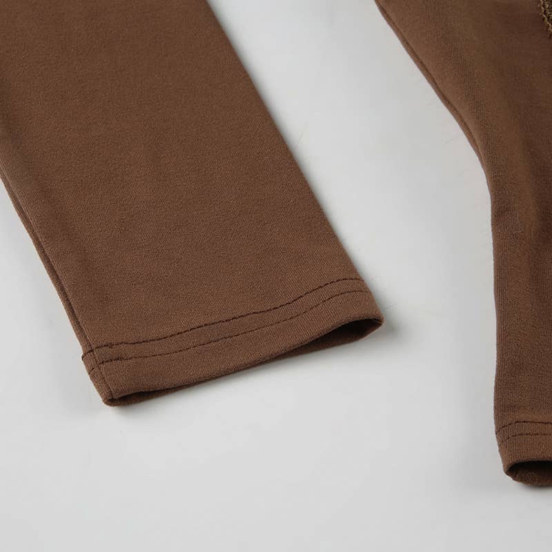 Vintage Wood Ear Trim V-Neck Long Sleeve T-Shirt