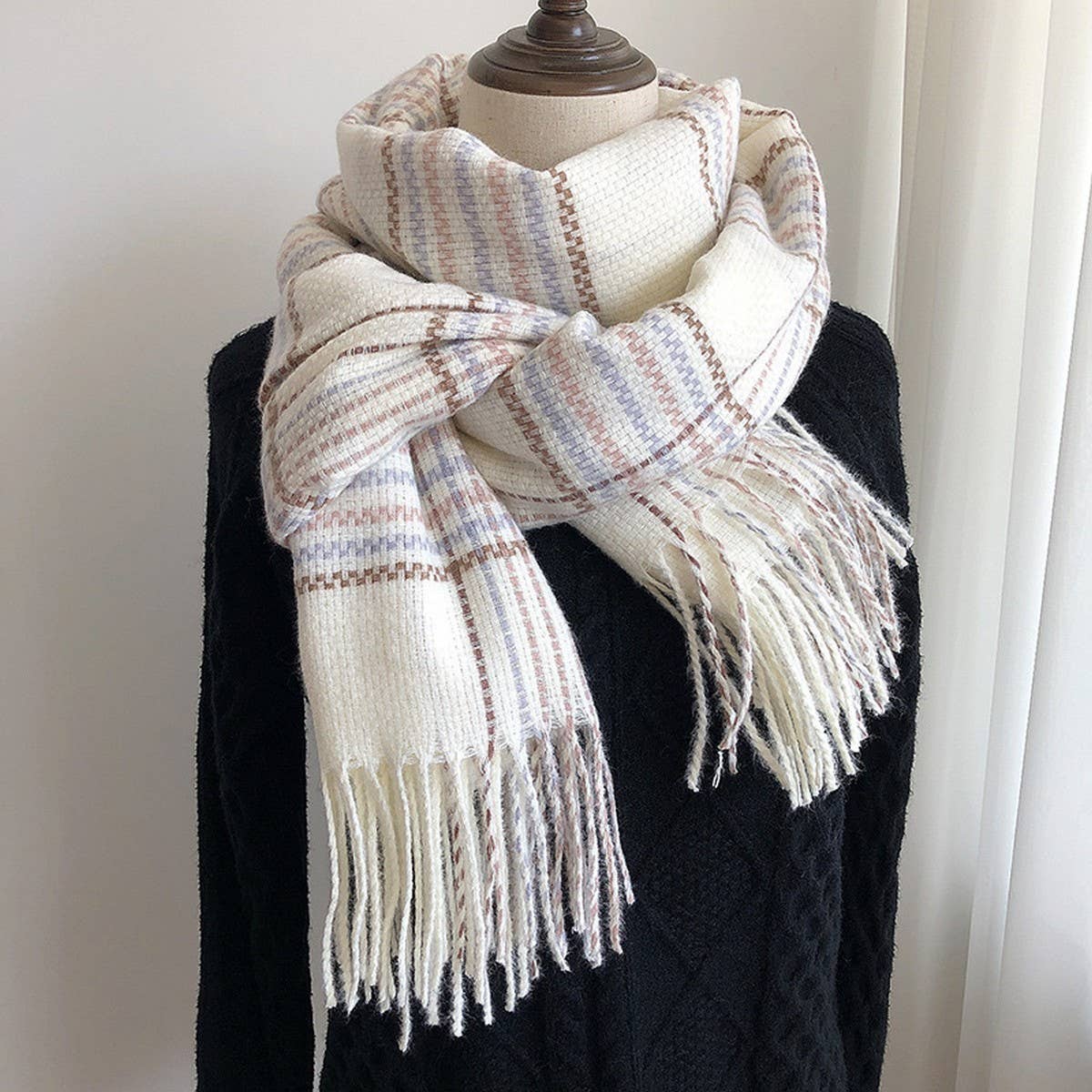 PLAID FAUX CASHMERE SCARF THICK WARM WINTER WRAP_CWASC1453