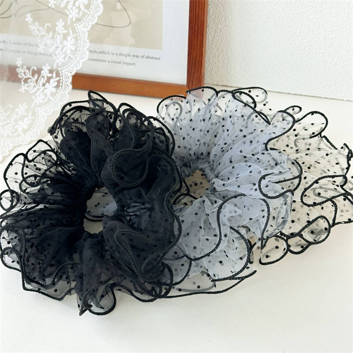 Women¡¯S Summer Dot Mesh Soft Elastic Hair Tie_Cwaha07516