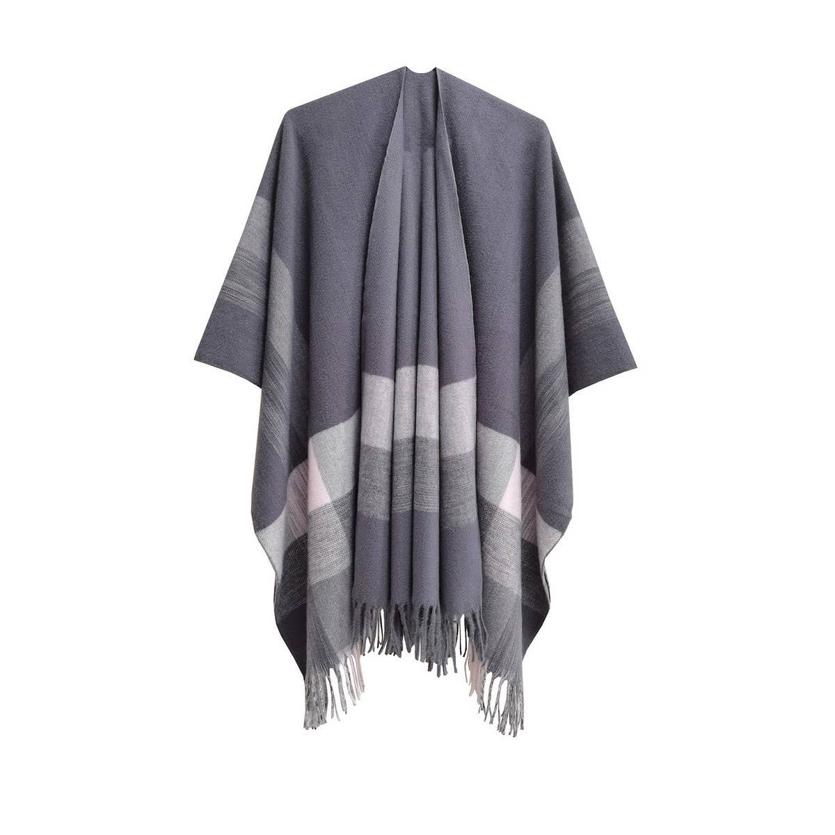 MONOCHROME STRIPED TASSEL WARM SHAWL CLOAK_CWASC0281
