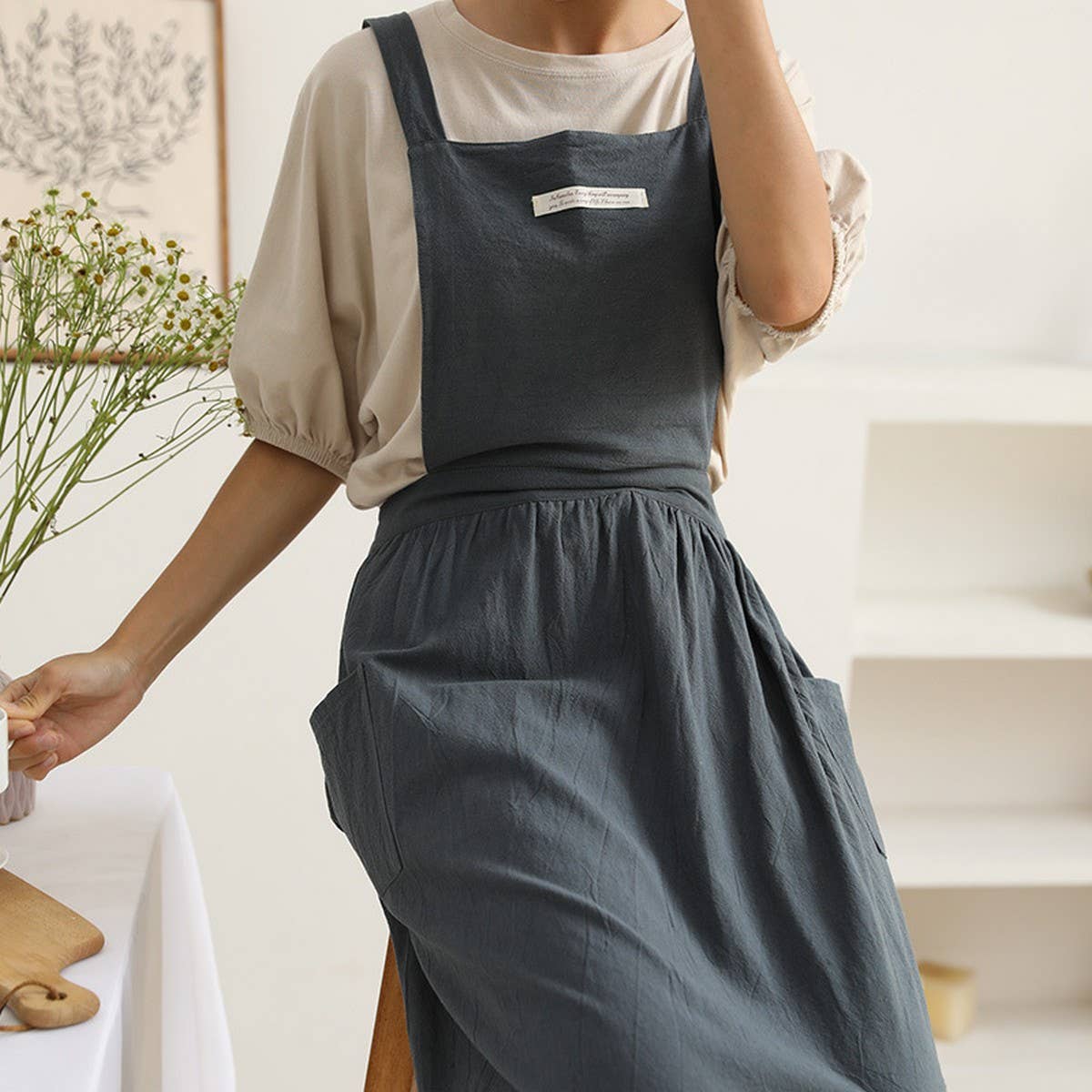 Cwmm1835_Cotton And Linen Household Kitchen Apron
