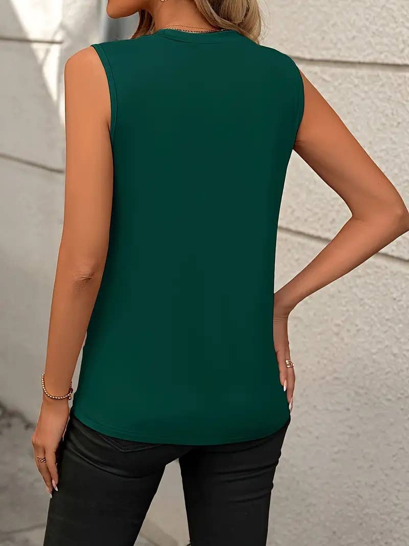 Solid Color Crew Neck Sleeveless Tank Top