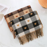 PLAID SCARF HEART COLORBLOCK TASSEL WINTER SHAWL_CWASC0980