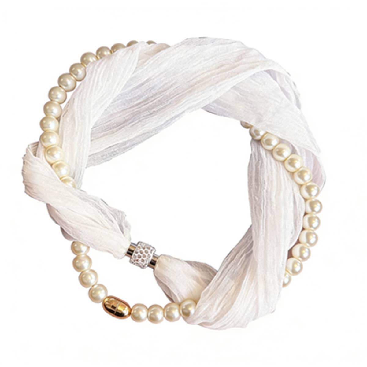 White Pearl Magnetic Skinny Silk Scarf_Cwasc03936