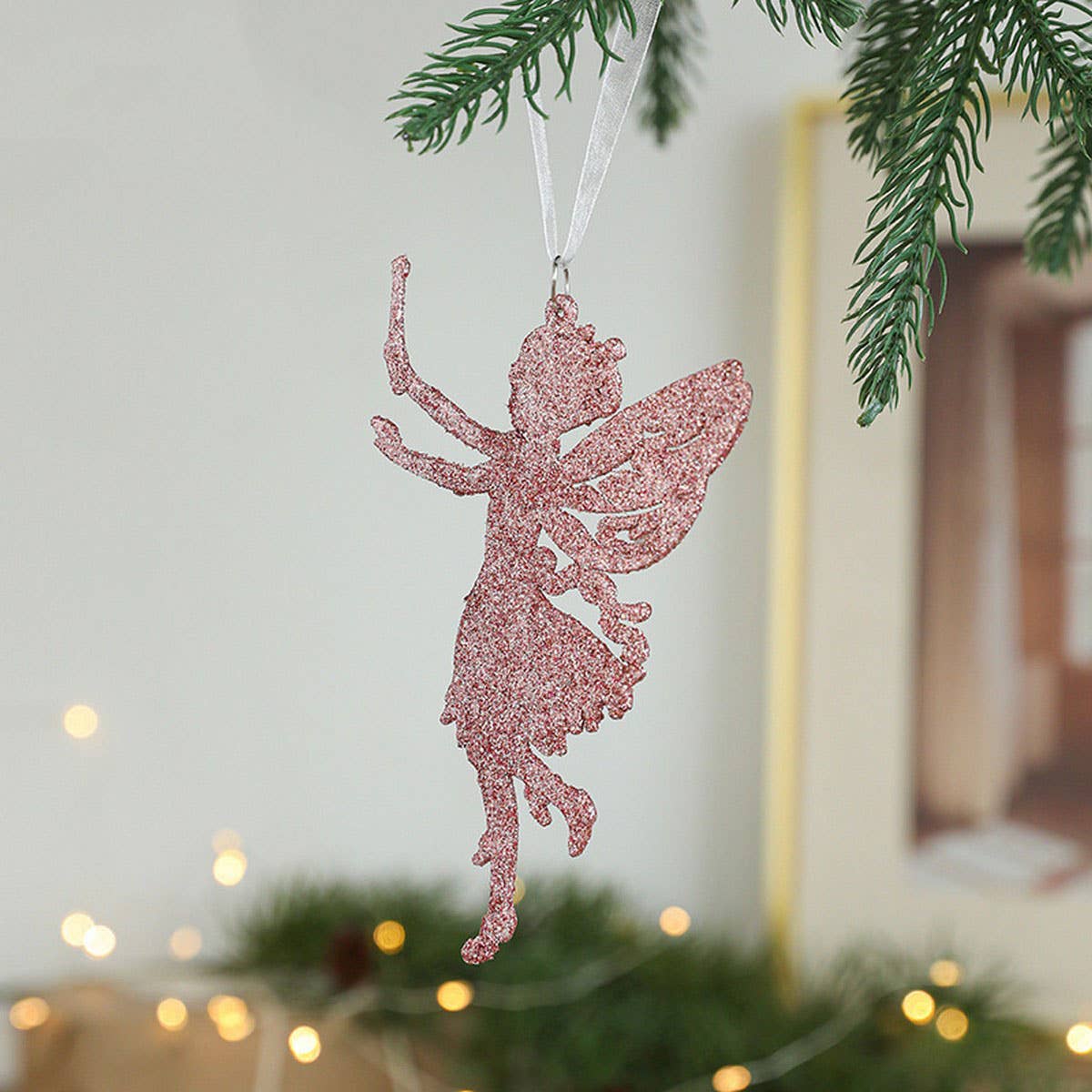 PINK GOLD GLITTER XMAS TREE HANGING DECORATION_CWMM9761