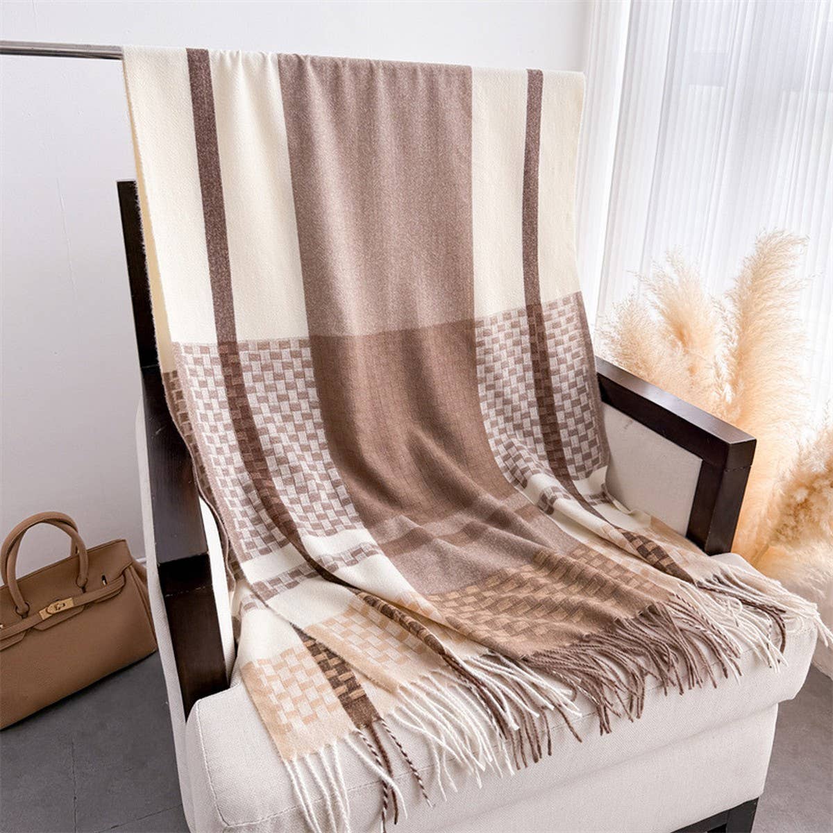 Ven Plaid Fringe Scar Warm Winter Shawl Wrap_Cwasc2779