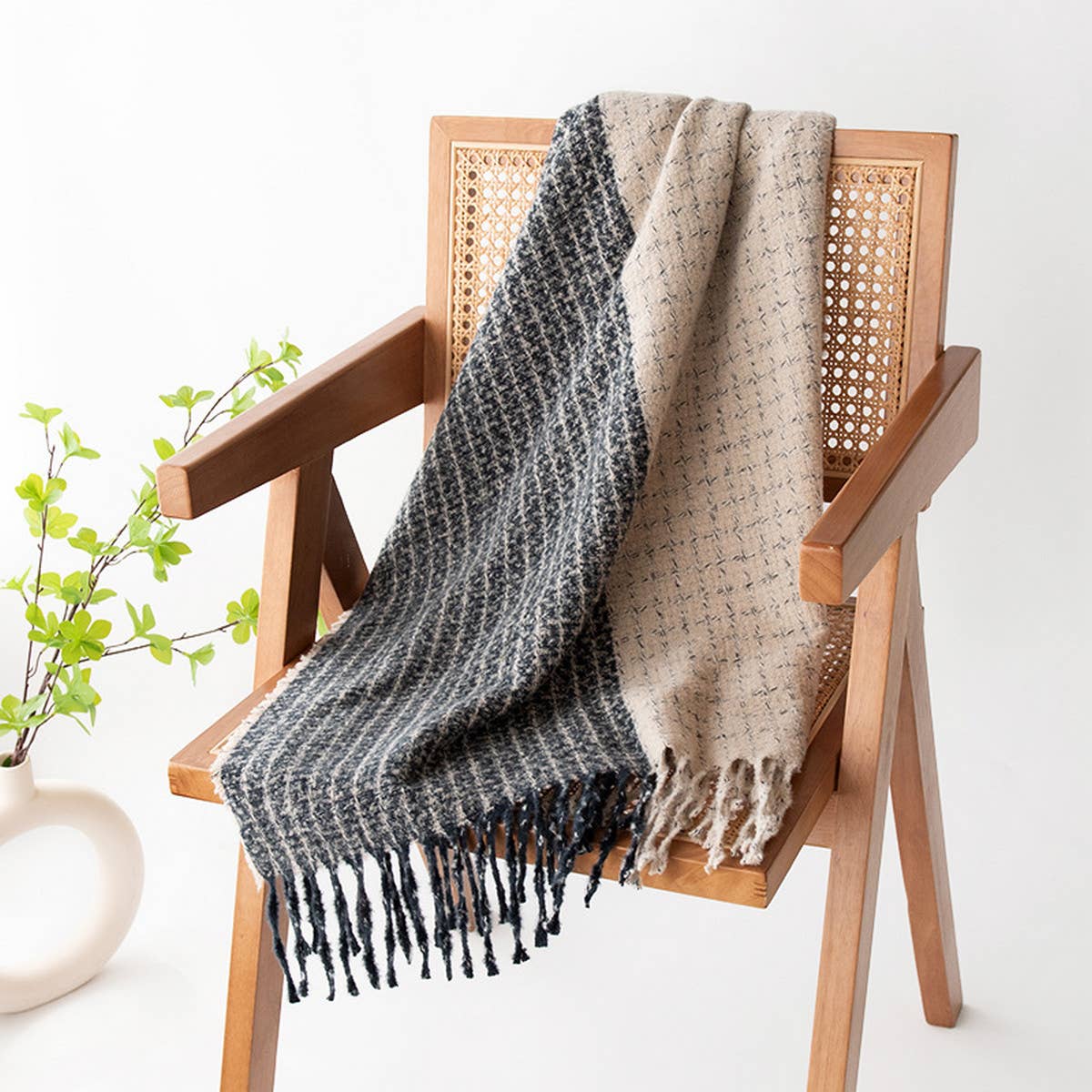 SOFT PLAID SCARF VINTAGE TASSEL WOMENS WRAP_CWASC1001