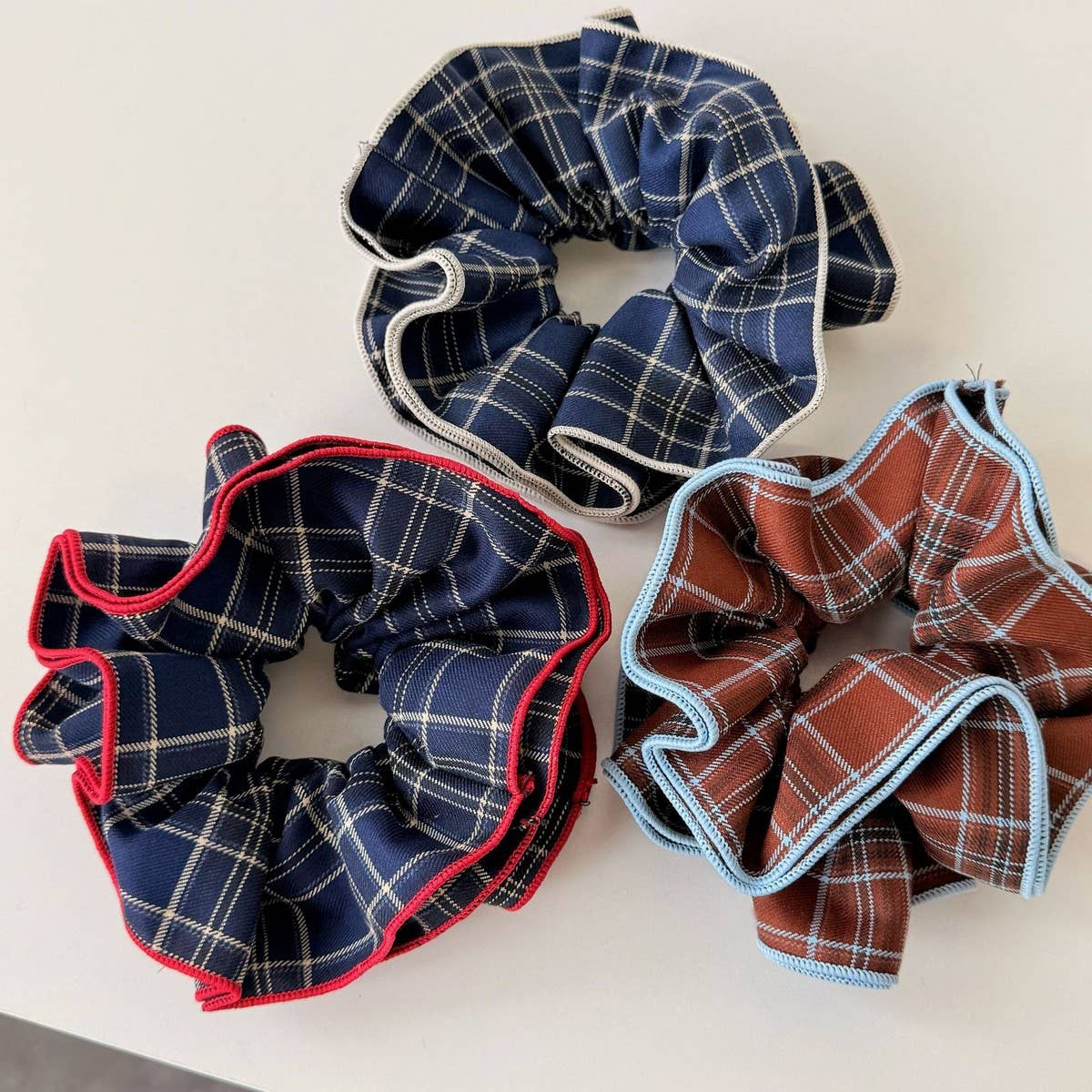 Plaid Scrunchie British Lazy Style Hair Tie_Cwaha07942
