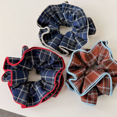 Plaid Scrunchie British Lazy Style Hair Tie_Cwaha07942