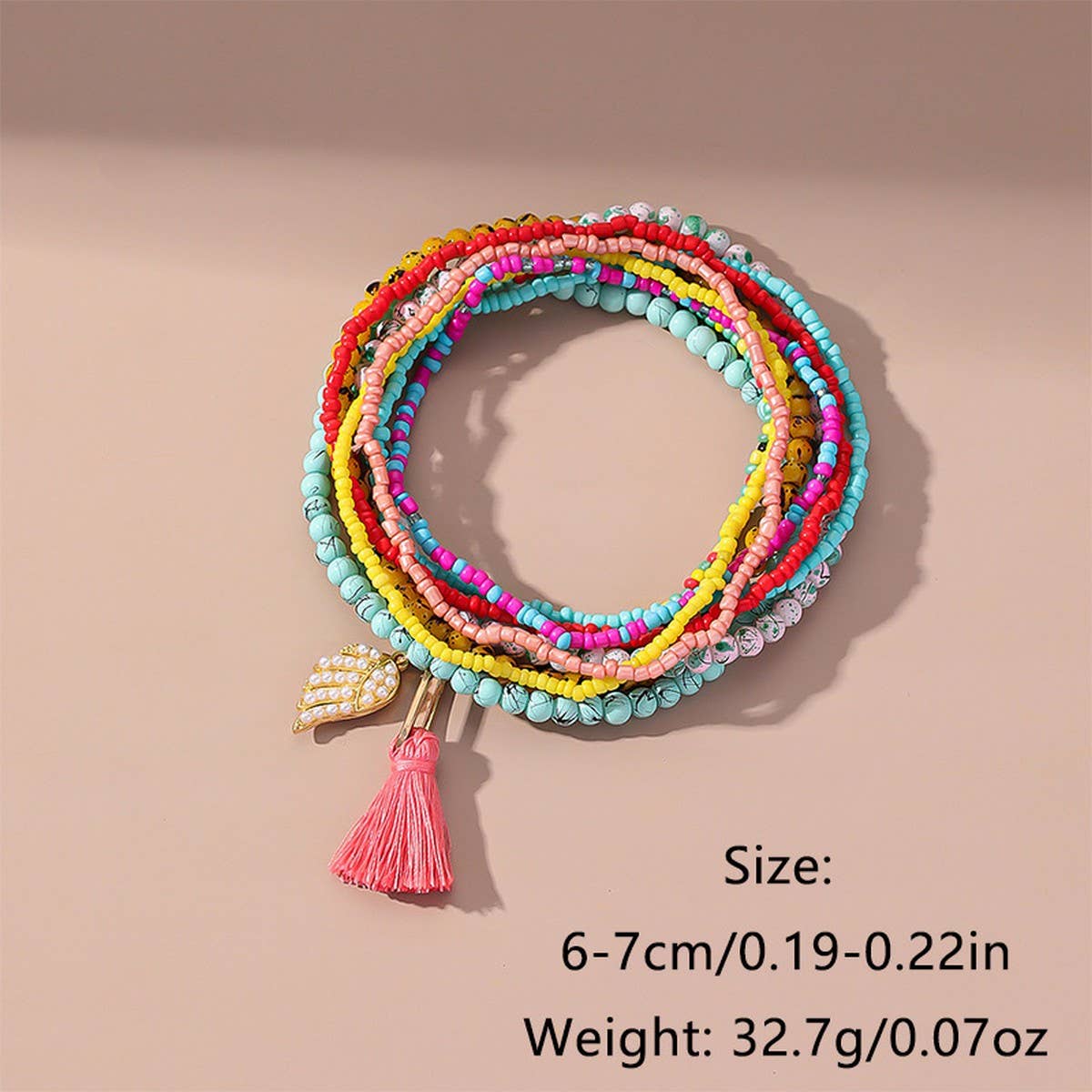 BEACHY ANKLET SET HANDMADE BEADS PEARL TASSELS_CWMM6348