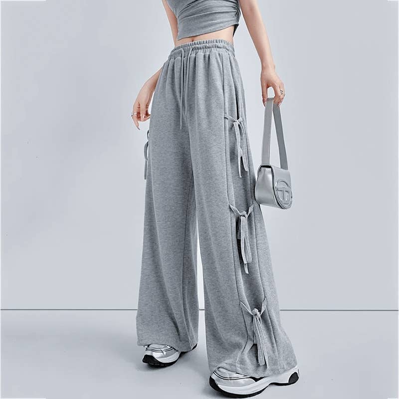 Stylish Lace-Up High-Waisted Baggy Wide-Leg Pants
