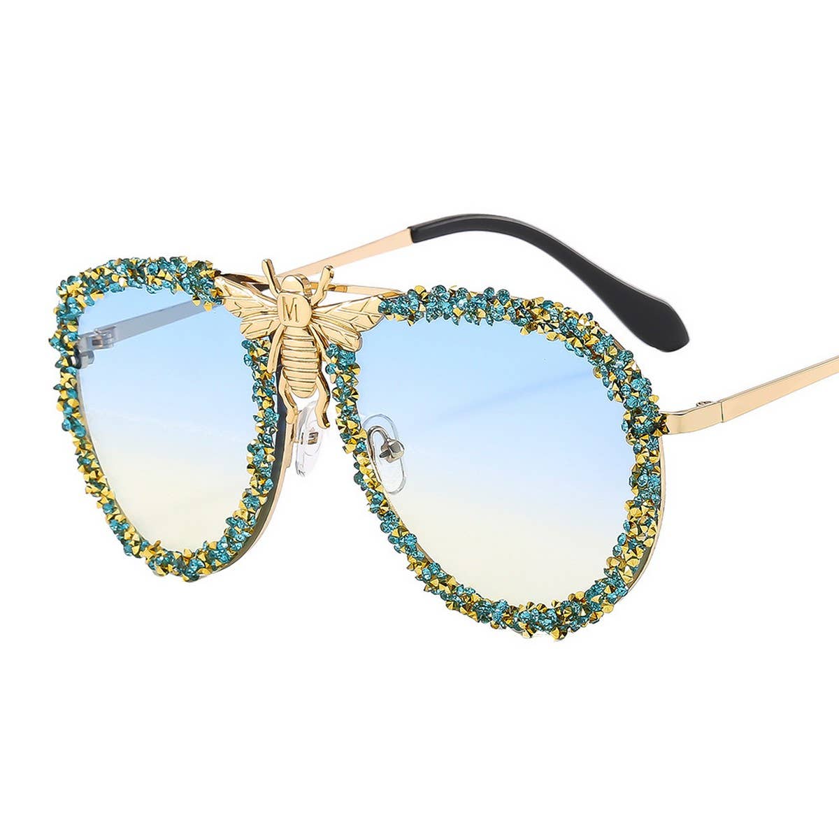 DIAMOND STUDDED RETRO METAL LARGE FRAME SUNGLASSES_CWASG0865