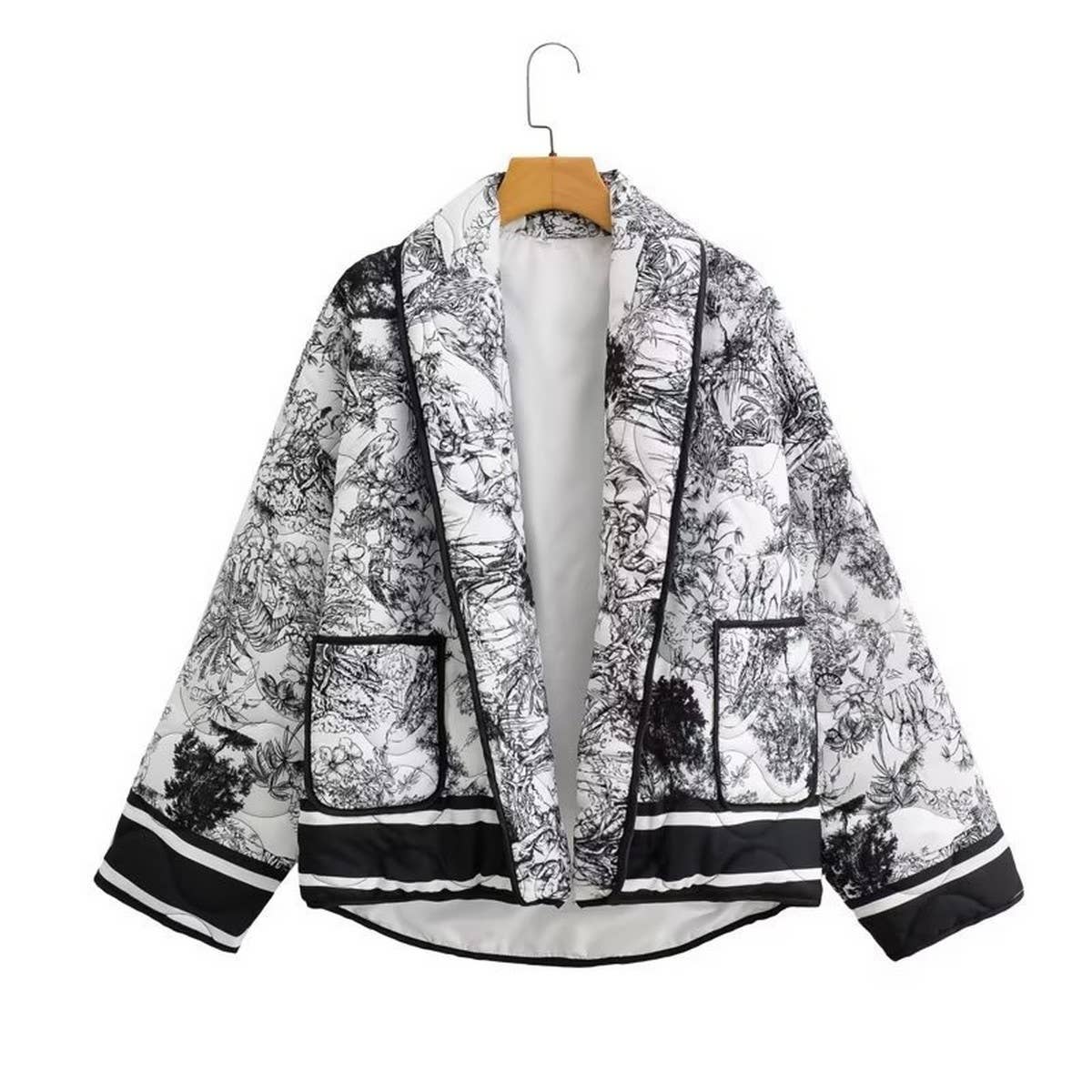 QUILTED JACKET WITH FLORAL PRINT LAPEL_CWOJA1565