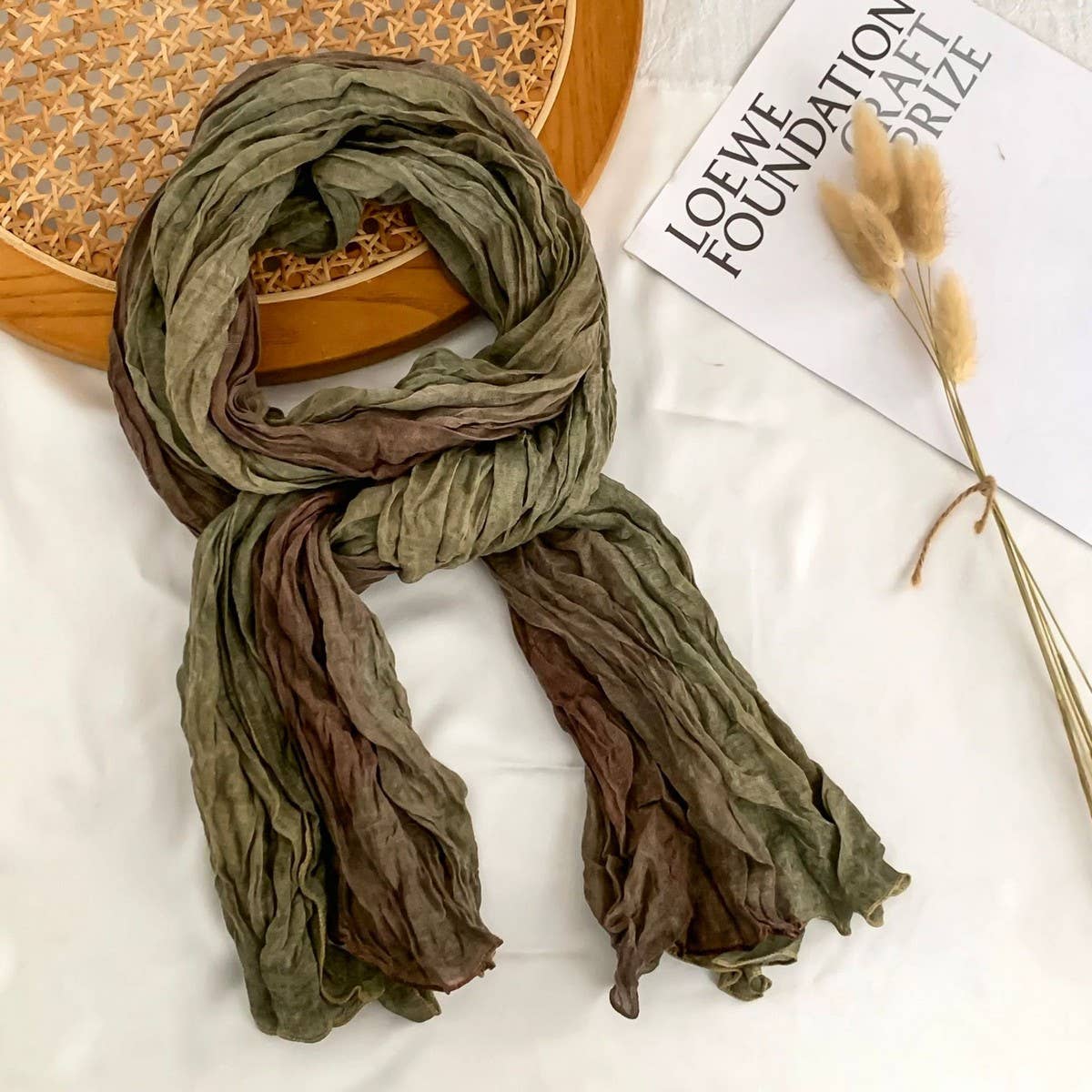 Cotton Linen Color Block Crinkle Scarf Shawl_Wj0414-03