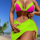 FLUORESCENT BIKINI SET SEXY COLOR BLOCK SWIMSUIT_CWMW0196