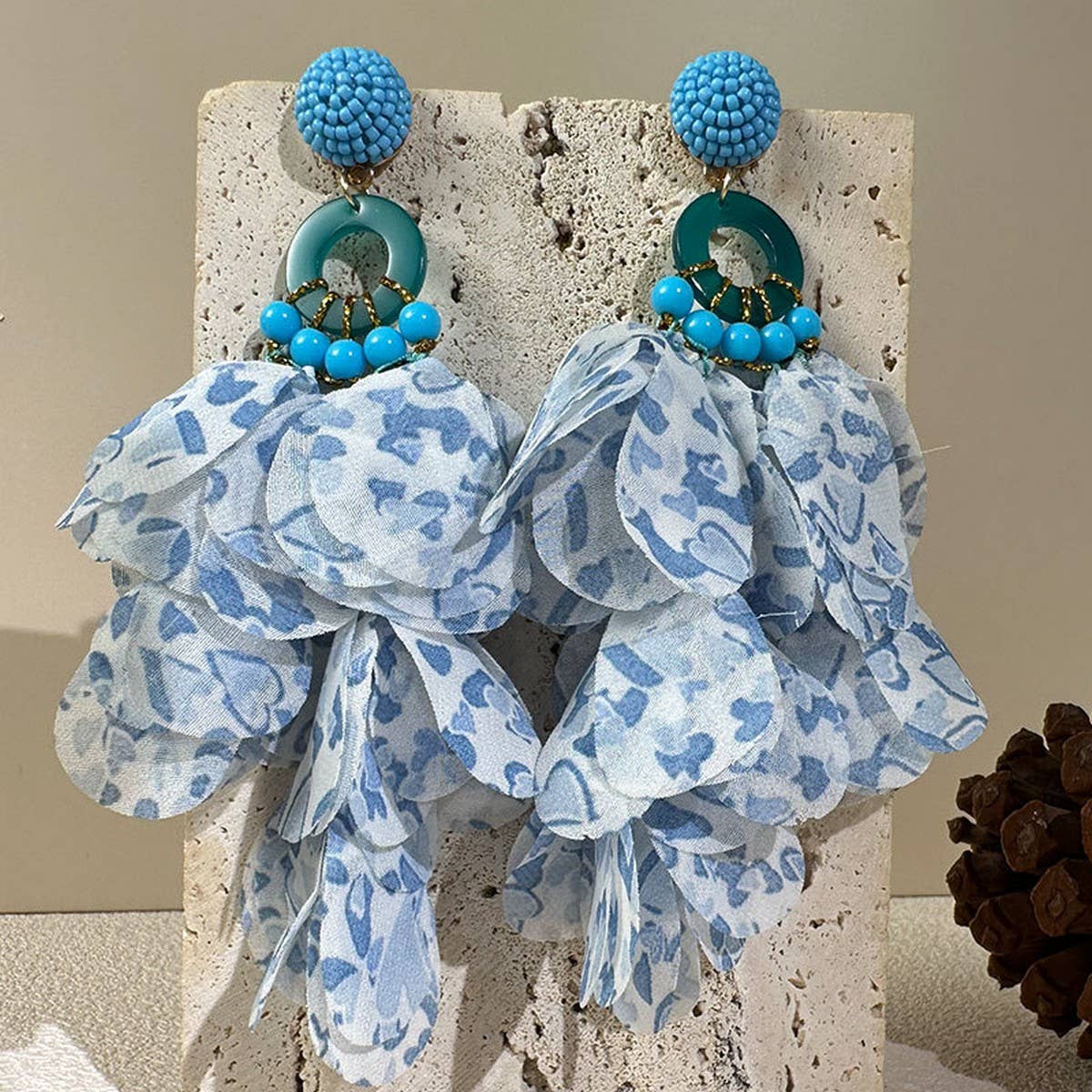 HANDMADE FLORAL TASSEL EARRINGS LONG BOLD DESIGN_CWMM6276