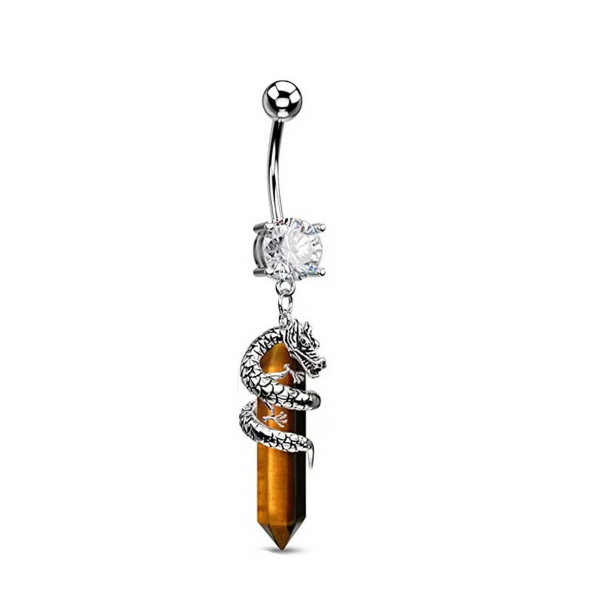 3D DRAGON CLAW NATURAL STONE BELLY BUTTON RING_CWMM9473
