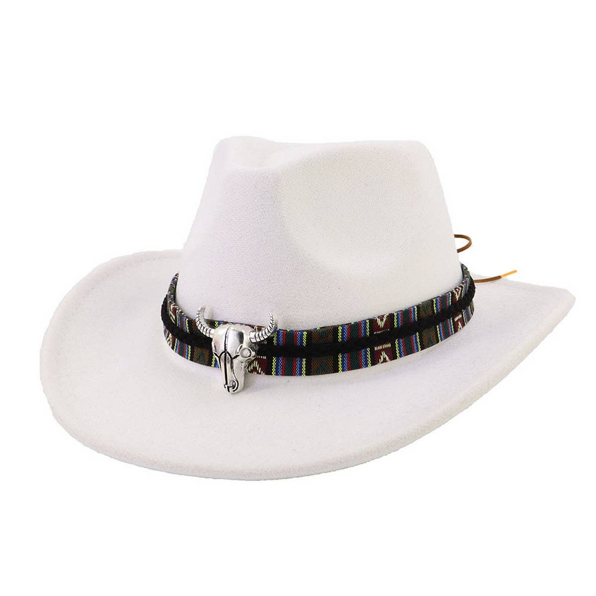 BULL HEAD DECOR WIDE BRIM WESTERN COWBOY HAT_CWAH1769
