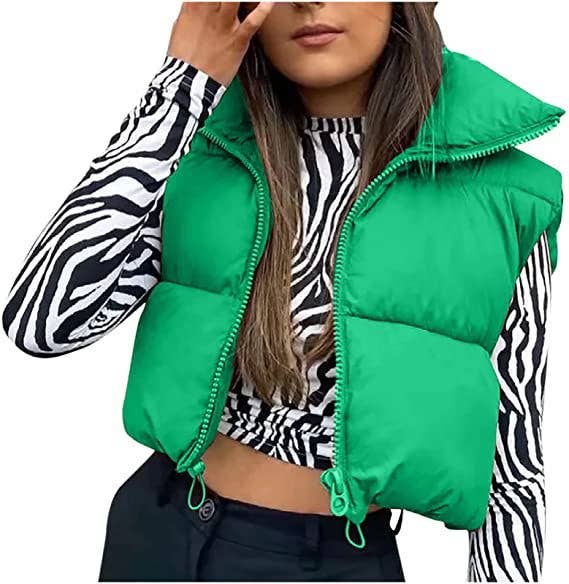 Solid-Color Short Zipper Stand-Up Collar Vest