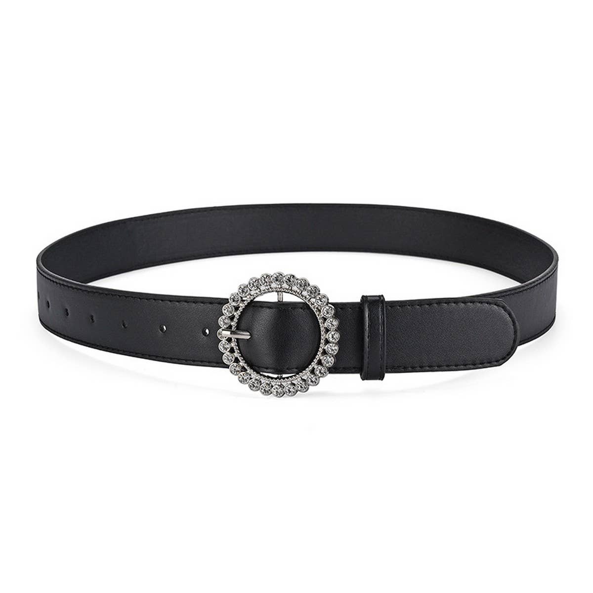 ROUND BUTTON CRYSTAL INLAID SOLID COLOR BELT _CWASC0575