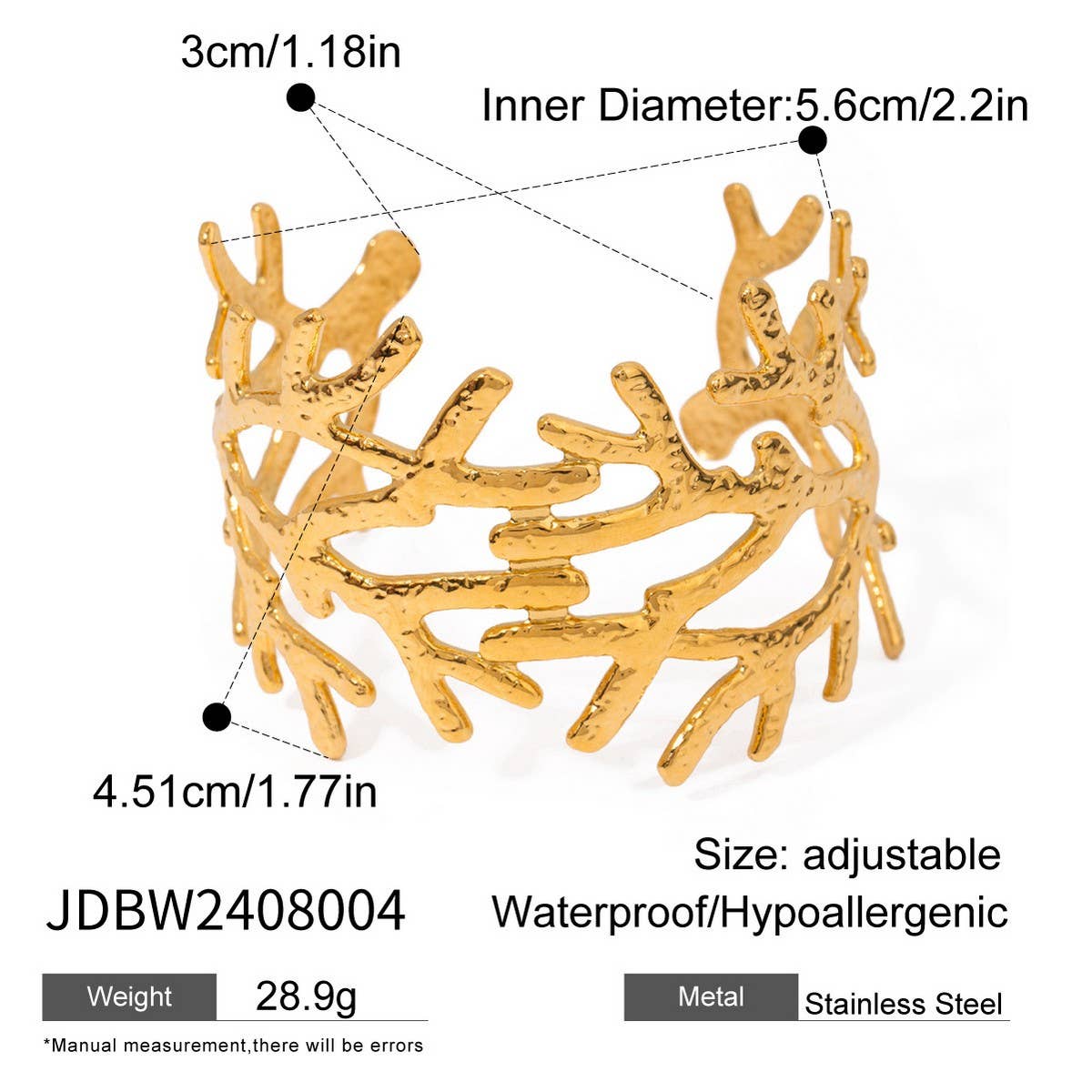 Vintage 18K Gold Hammered Branch Cuff Bracelet