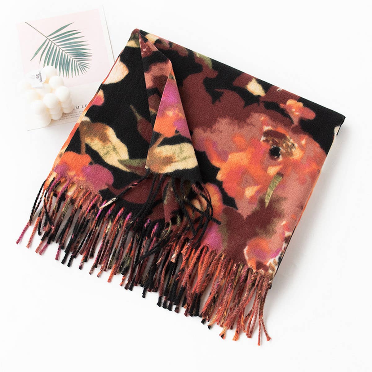 SOFT FLORAL TASSEL SCARF ELEGANT WOMENS WRAP_CWASC0916