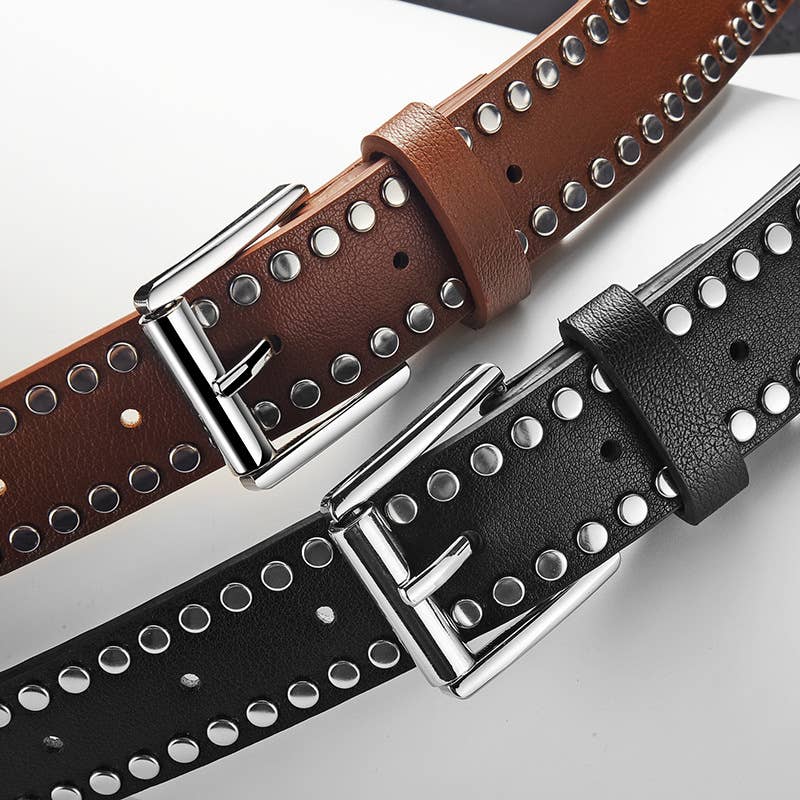 Punk Style Metallic Rivet Pin Buckle Pu Belt