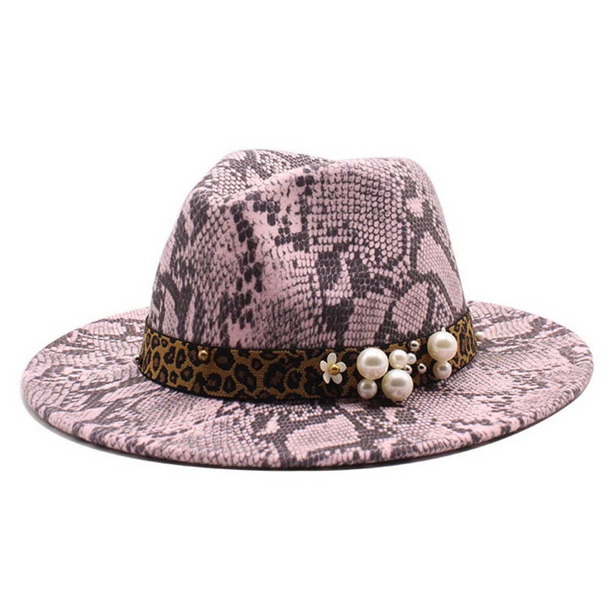 Wool Hat With Snake Pattern And Pearl Accessories_Cwah2594