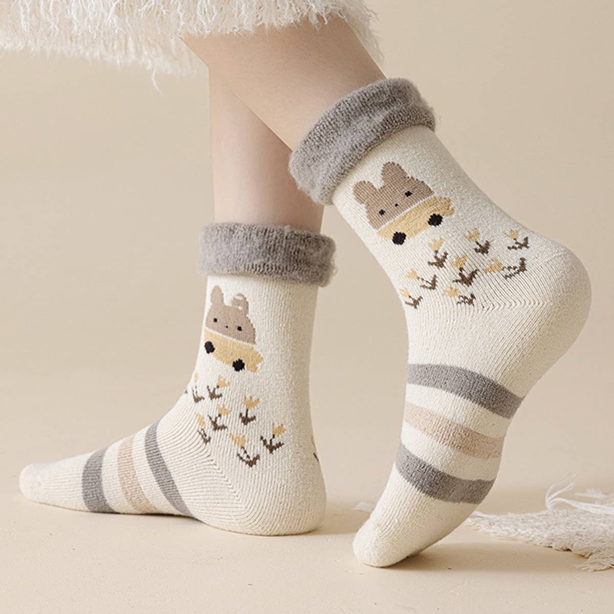 Ultra Thick Fleece Flip Cuff Warm Socks_Cwms03157