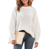 Solid Color Crew Neck Twist Pullover Sweater