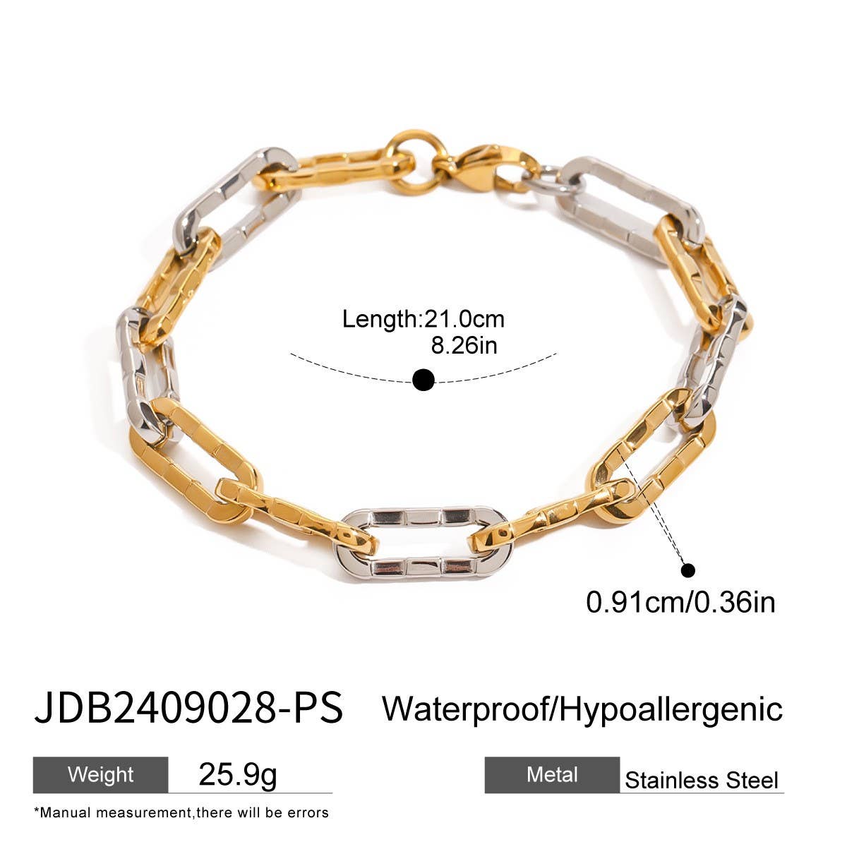 Two-Tone Cuban Chain Bracelet In Titanium Steel