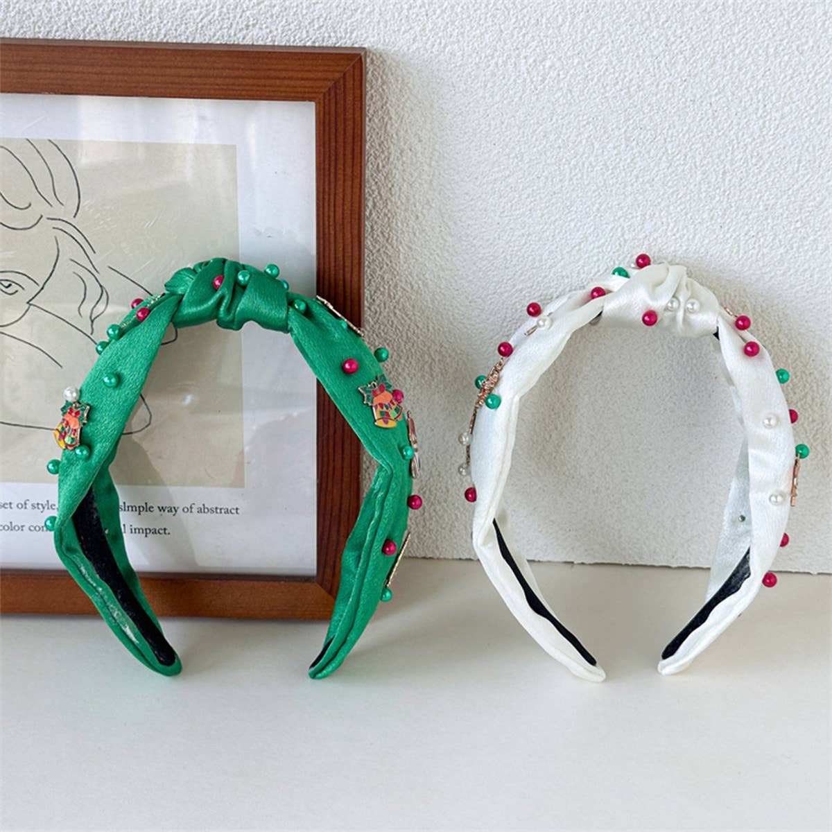 Christmas Pearl Satin Knot Headband Wide_Cwaha07596