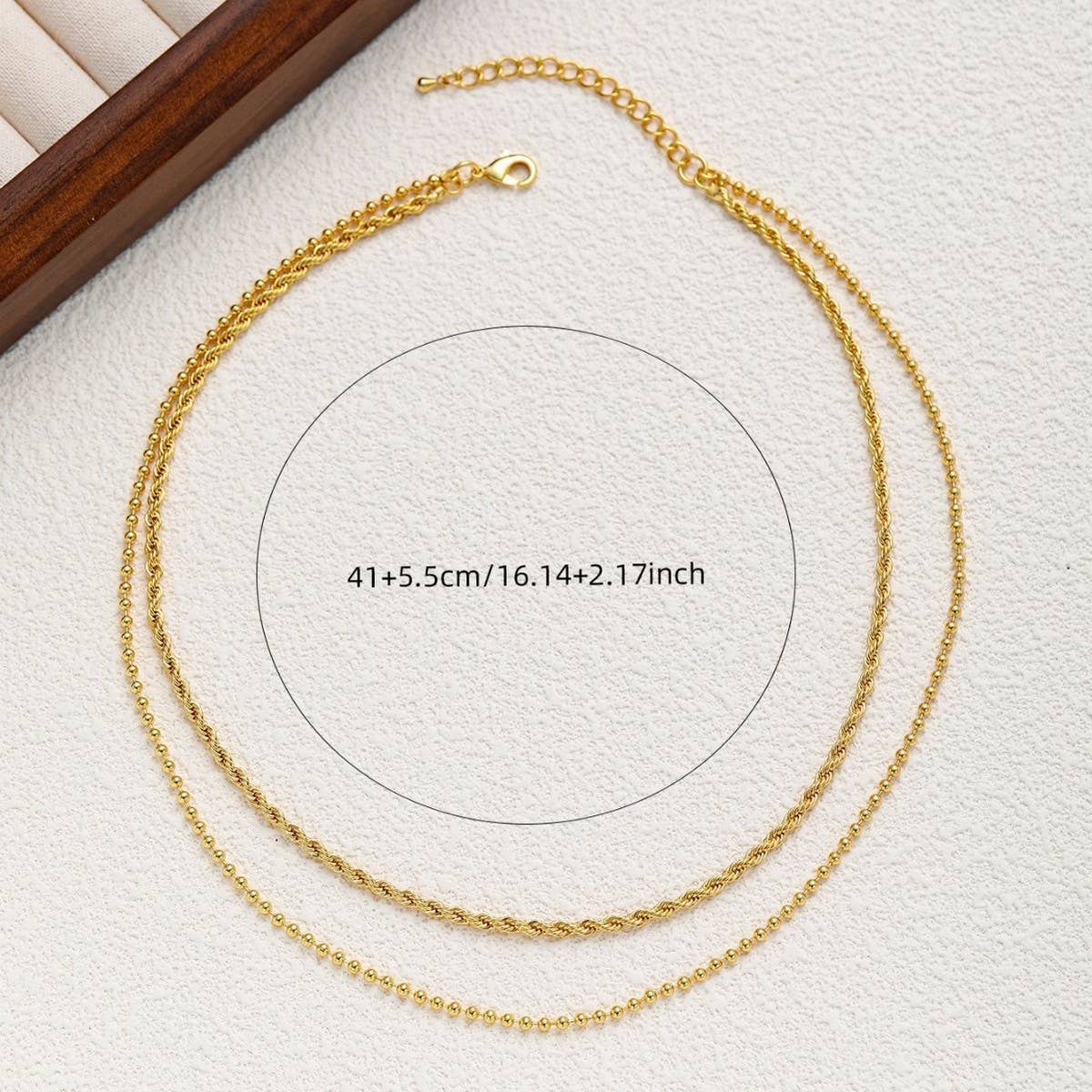 GOLD STAINLESS STEEL BEAN DOUBLE CHAIN NECKLACE_CWMM3594