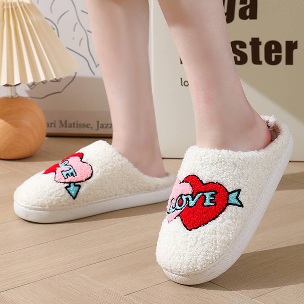 Valentines Day Smiley Love Cotton Slippers