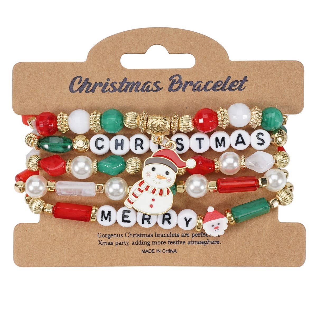 Cwmm10448_Christmas Charm Beaded Bracelet Snowman Tree Gift