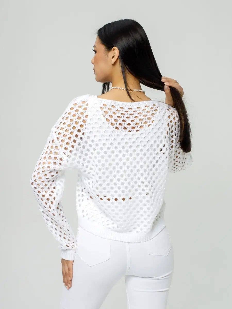 Solid Color Crew-Neck Hollow-Out Long-Sleeved Top