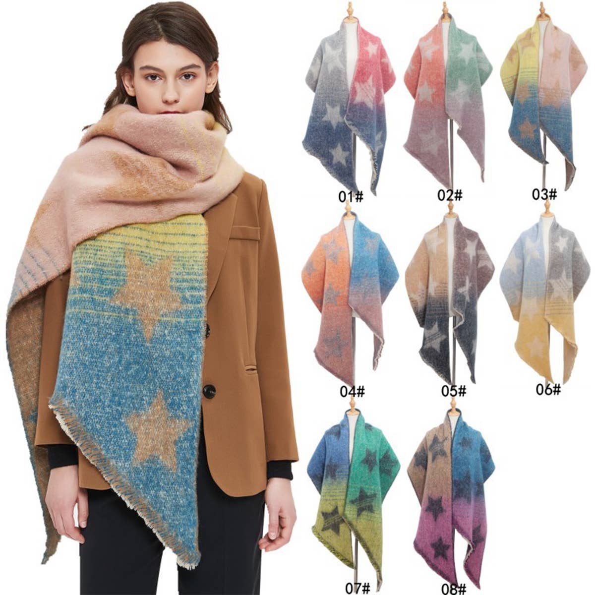 STRIPED FUZZY SHAWL THICK WINTER WRAP FOR WOMEN_CWASC0120