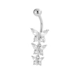 Triple Butterfly Zircon Dangle Belly Ring_Cwmm9454