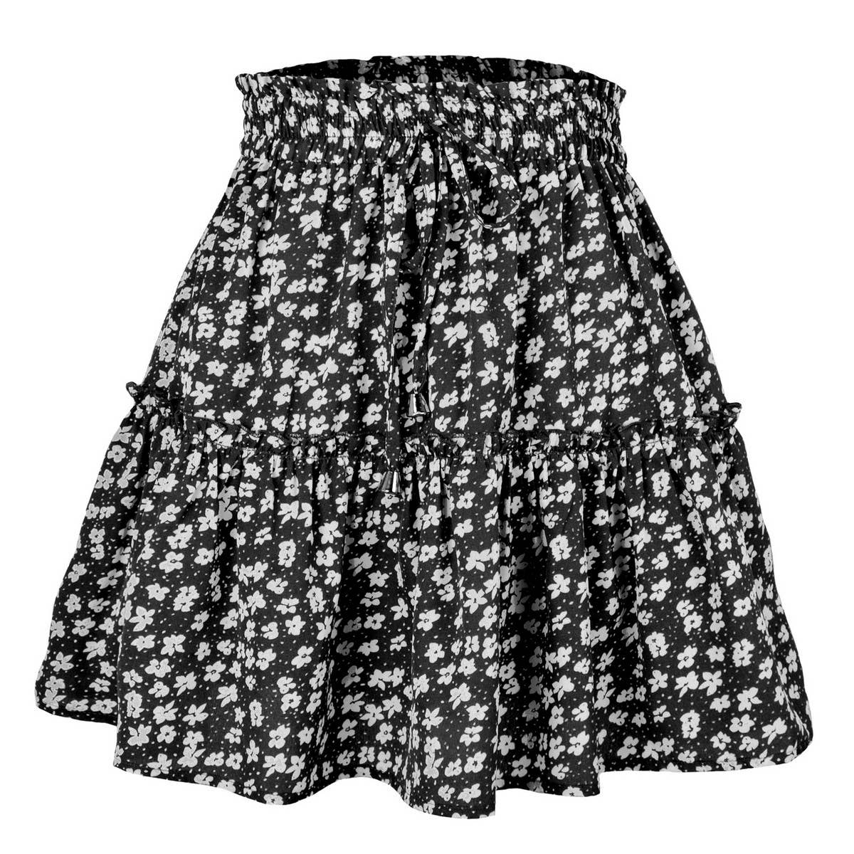 HIGH WAIST PRINTED SKIRT FLORAL SHORT SKIRT_CWAB4795