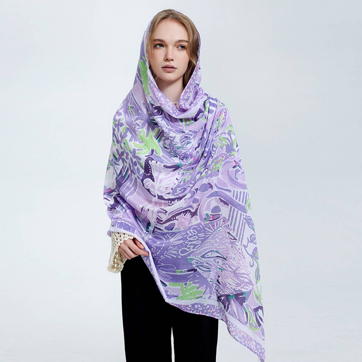Uv Protection Silk Scarf Floral Beach Shawl_Cwasc0677