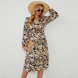 V-Neck Printed Long-Sleeved Dress