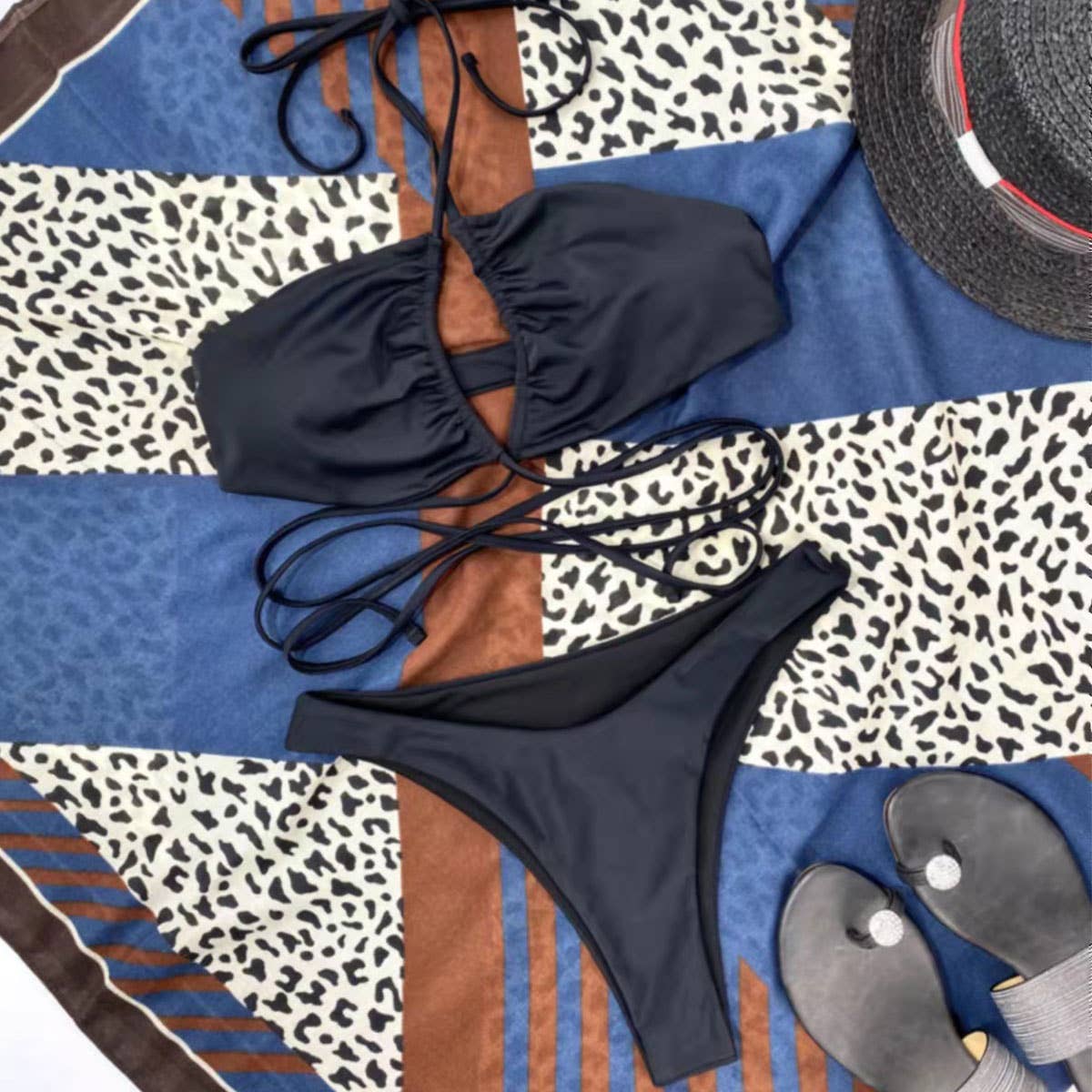 SOLID COLOR BANDAGE BIKINI SEXY WOMENS SWIMWEAR_CWMW0167