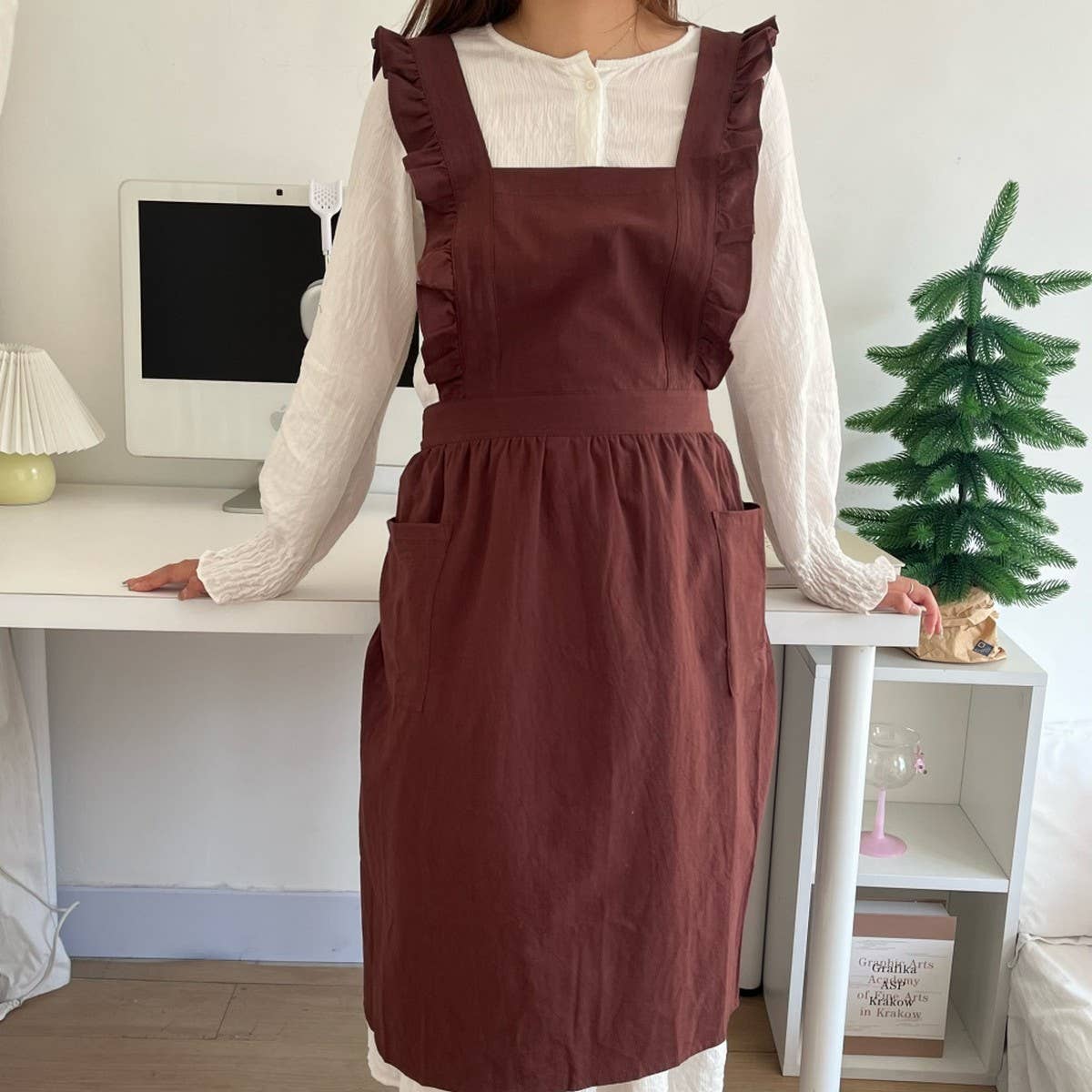 SOLID COLOR COTTON PASTORAL FLORAL SMOCK APRON_CWMM5829