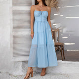 Solid Color High-Waisted Halter Dinner Dress