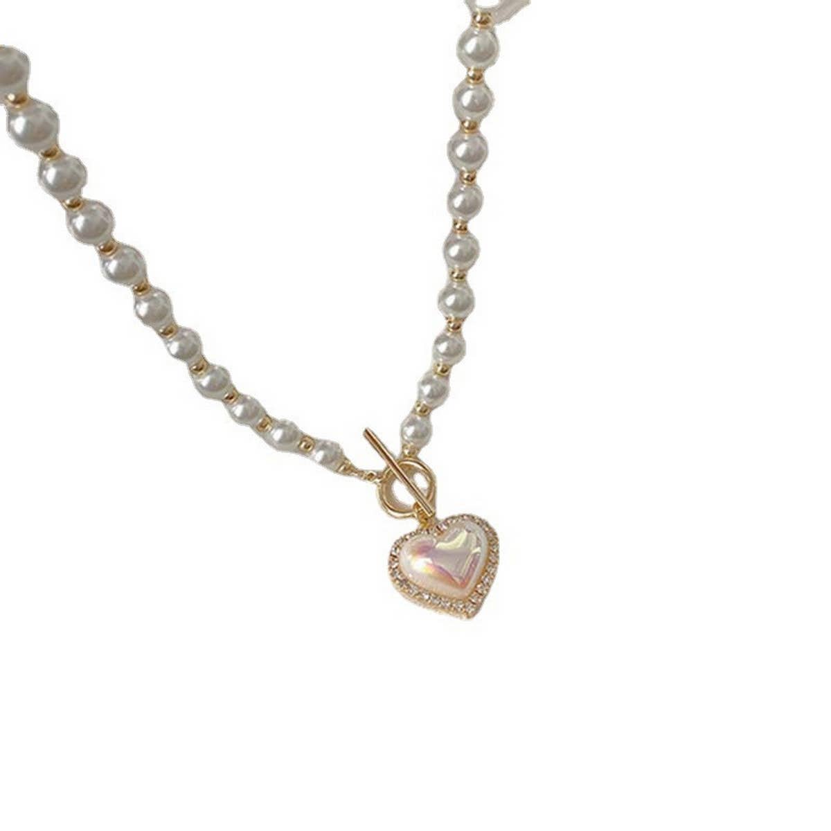 ALL MATCH PEARL HEART SMILEY FACE NECKLACE_CWAJE2443