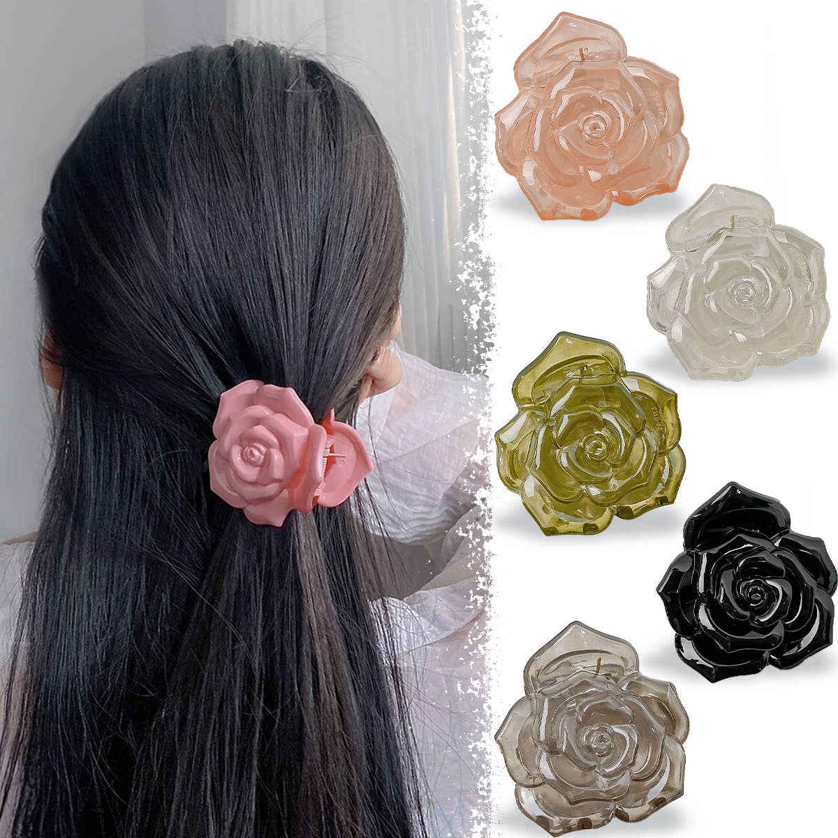 Vintage Semi-Transparent Rose Clipper Hair Clips